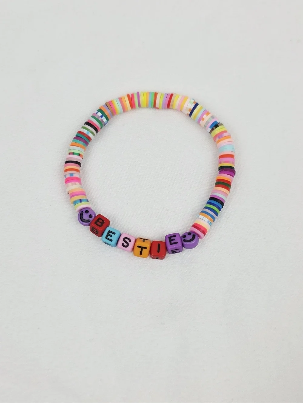 Handmade Clay Bead Multi Color Bestie Smiley Face Bracelet